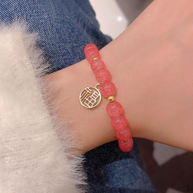 Strawberry Color Fu Brand Bracelet Niche Design High-end Artificial Crystal Bracelet Supply Gift Female