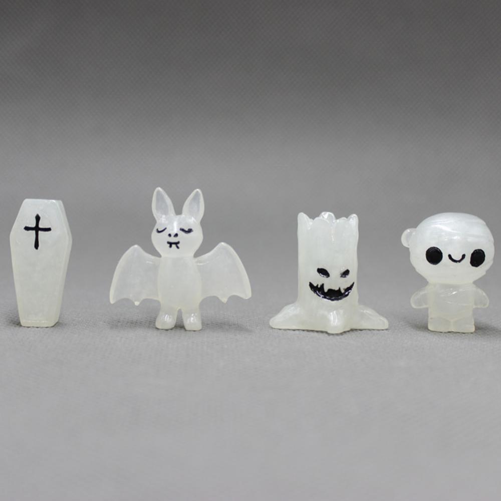 4pcs Luminous Miniatures Elf Figure Glow In Dark Halloween Glowing Spooky Pumpkin Skeleton Ghost Micro Landscape Home Decor