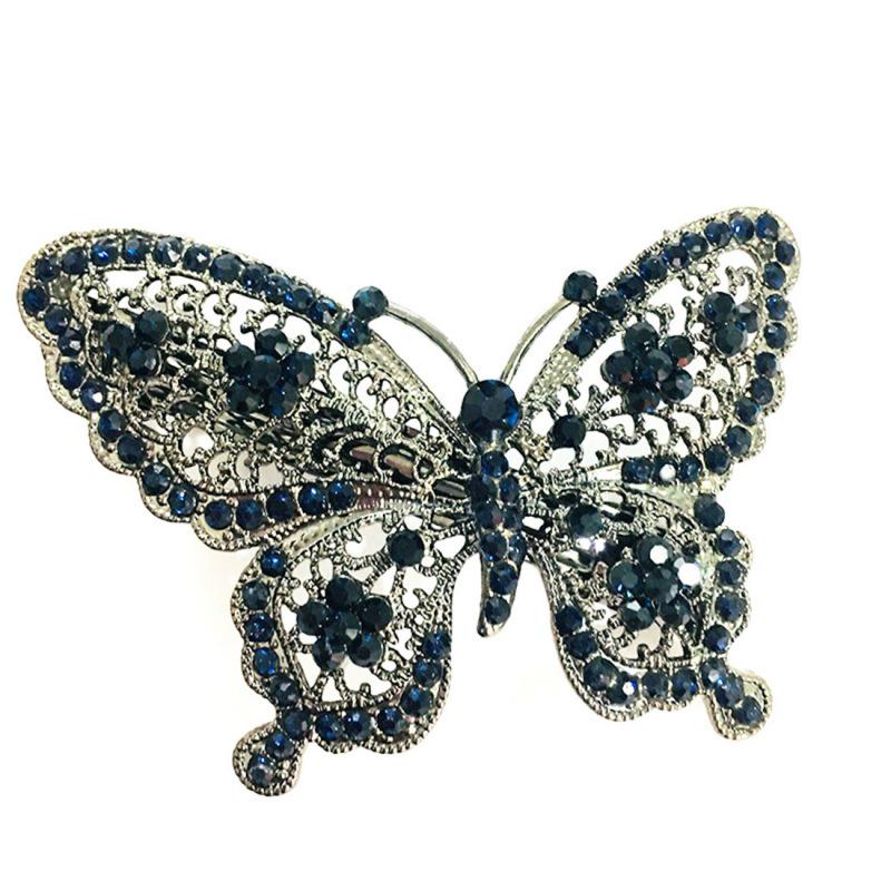 Retro Rhinestone Butterfly Spring Clip - High-End Korean Alloy Hair Accessory