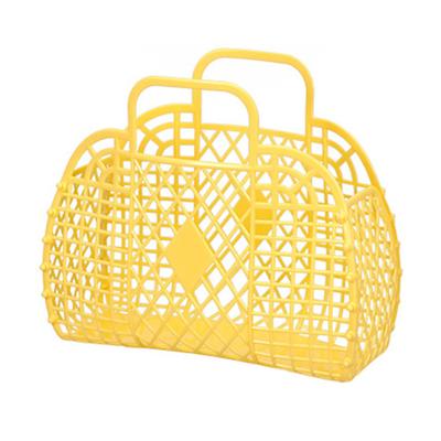 Hollow Storage Basket Plastic Reusable Portable Foldable Bag for Beach Home Bedside Shopping Toys