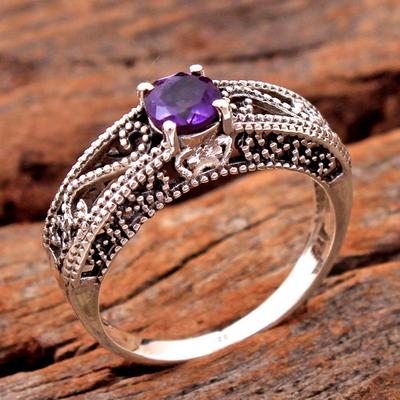 Silberner Charm-Schmuck, Edelsteinschmuck, Amethystring, 925 Sterlingsilber Handgefertigter Schmuck, Silberring