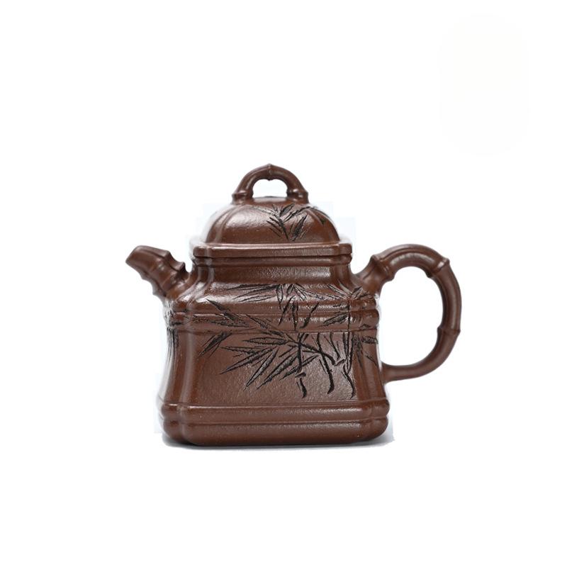 

240ml Authentic Yixing Purple Clay Teapots Handmade Square Bamboo Tripod Pot Raw Ore Purple Downhill Mud Kettle Zisha Tea Set