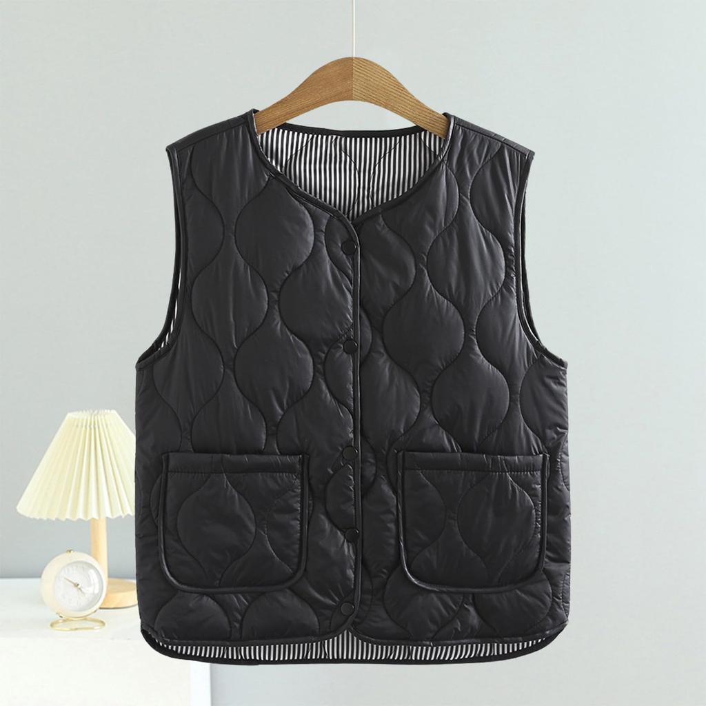 Augseed Pikowana kamizelka puchowa bez rękawów, jednolita, otwarta, luźna i dostępna w rozmiarach plus, idealna na i więcej Jesień/Zima damska, dwustronna, z dekoltem w serek,