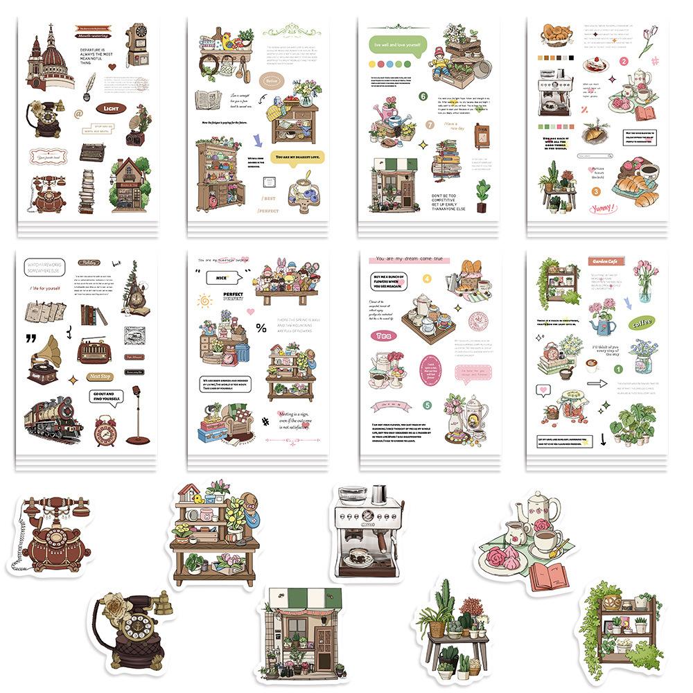 8 Styles of Garden Cafe Guka Stickers DIY Hand Account Small Card Mobile Phone Case Decoration Korean Ins