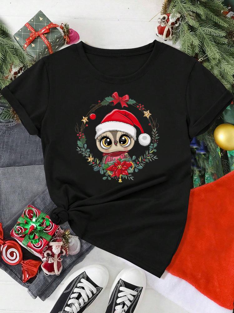 Funny Christmas Animal Owl Penguin Print Women T Shirt Short Sleeve O Neck Women Tshirt Ladies Tee Shirt Top Clothes Camisetas