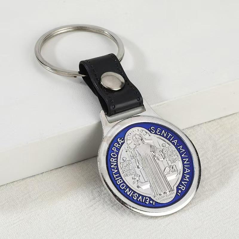 St Benedict PU Leather Keychain Religious Pendant Keyring Lightweight for Personal Accessory Church Event Gift