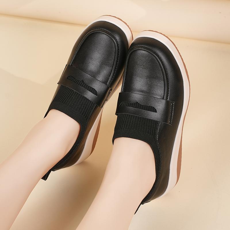 Women's loafers Sneakers Height Increase Leather Platform Casual Thick Sole Elevator Shake Shoes
