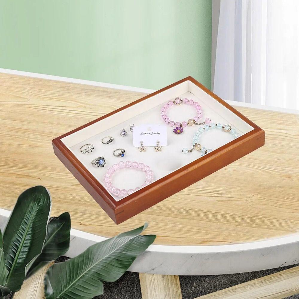 Multi-Grids Earrings Display Tray Velvet Jewelry Box Wooden Holder Jewelry Storage Box