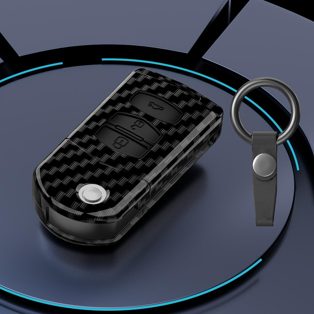 Abs Carbon Fiber Auto Flip Key Fob Cover Case Fit For Mazda 2 3 5 6 8 Cx7 Cx-7 Cx5 Cx-5 Cx9 Cx-9 Mx5 Mx-5 M6 Rx8 Rx-8 2 3 4 Buttons Housing