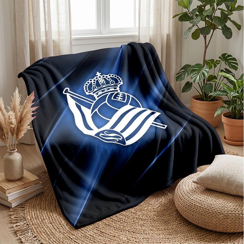 Coperta in Morbido Pile di Flanella FC Real Sociedad Leggera Accogliente Calda Coperta da Lancio per Divano Letto Arredamento per la Casa