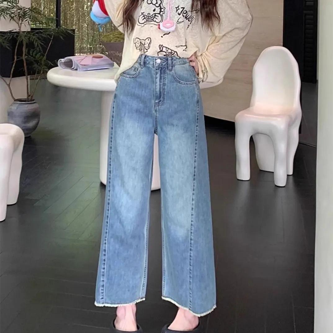 

2025 Women s Plus Size High Waist Slimming Wide Leg Pants XL светло-синий