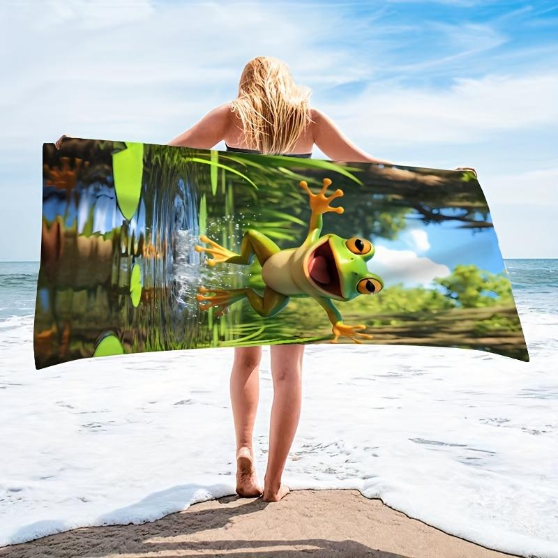 Cartoon Frog Beach Towel Funny Animal Print Soft Quick-Dry Large Bath Towel For Kids Swim Pool Travel Gift