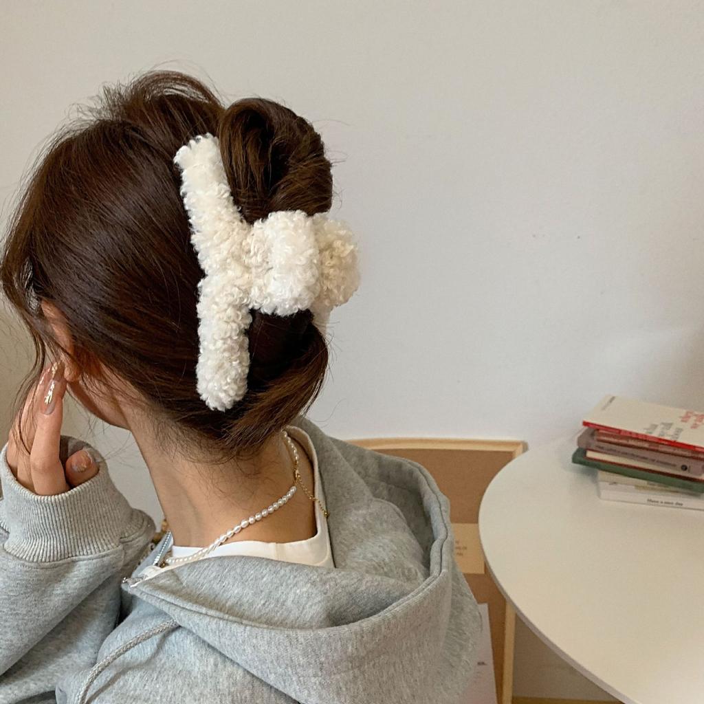 Teddy Hair Extra Large Grab Clip Back Head Temperament Shark Clip Internet Celebrity Cute Plush Headgear Hair Grab Hair Accessories