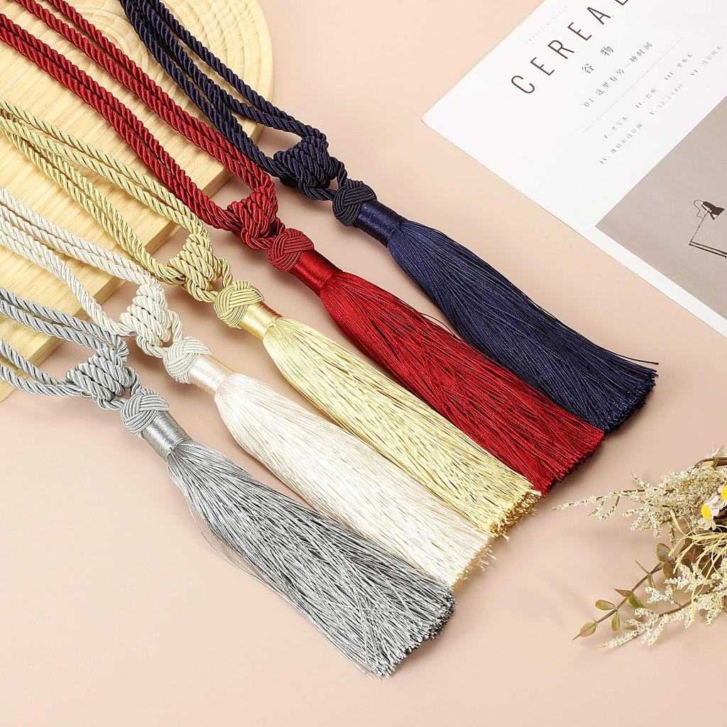 Uxcell Curtain Tiebacks, Set of 2, Handmade Elegant Curtain Tie Holders with Tassels, Window Tieback Clips for Home, Office, or Hotel Decor, Dark Blue
