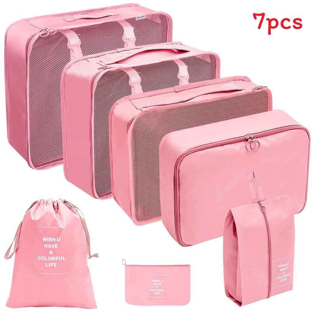 Set Organizzatore da Viaggio Sette Pezzi Impermeabile Cubico Storage per Bagagli per Viaggi di Piacere