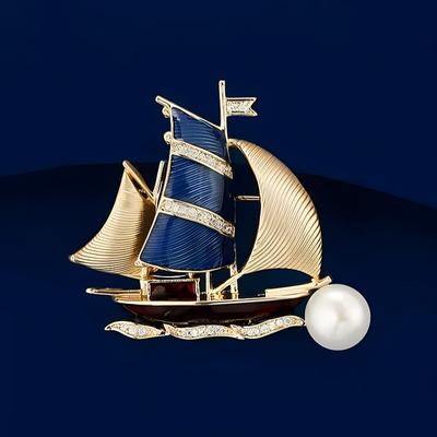Segeln mit Rückenwind Segelboot Brosche, Hochwertige Damen Exquisite Perlenbrosche, Nischendesign Sinn Brosche