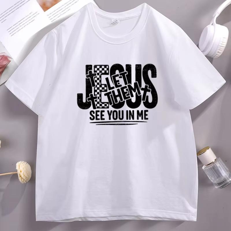 Jesus Let Them See You in Me Tshirt for Unisex Women Christian Bible Faith T Shirt Religious Cotton Short Sleeve Round Neck Tops