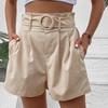 Woman's Fashion Bottoms Solid Color Shorts with Waist Belt