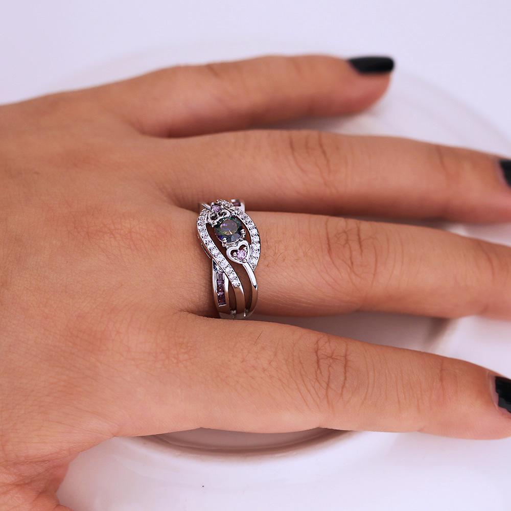 Heart-Shaped Amethyst Ring, Colorful Zircon Platinum-Plated Silver Ring And Bracelet.