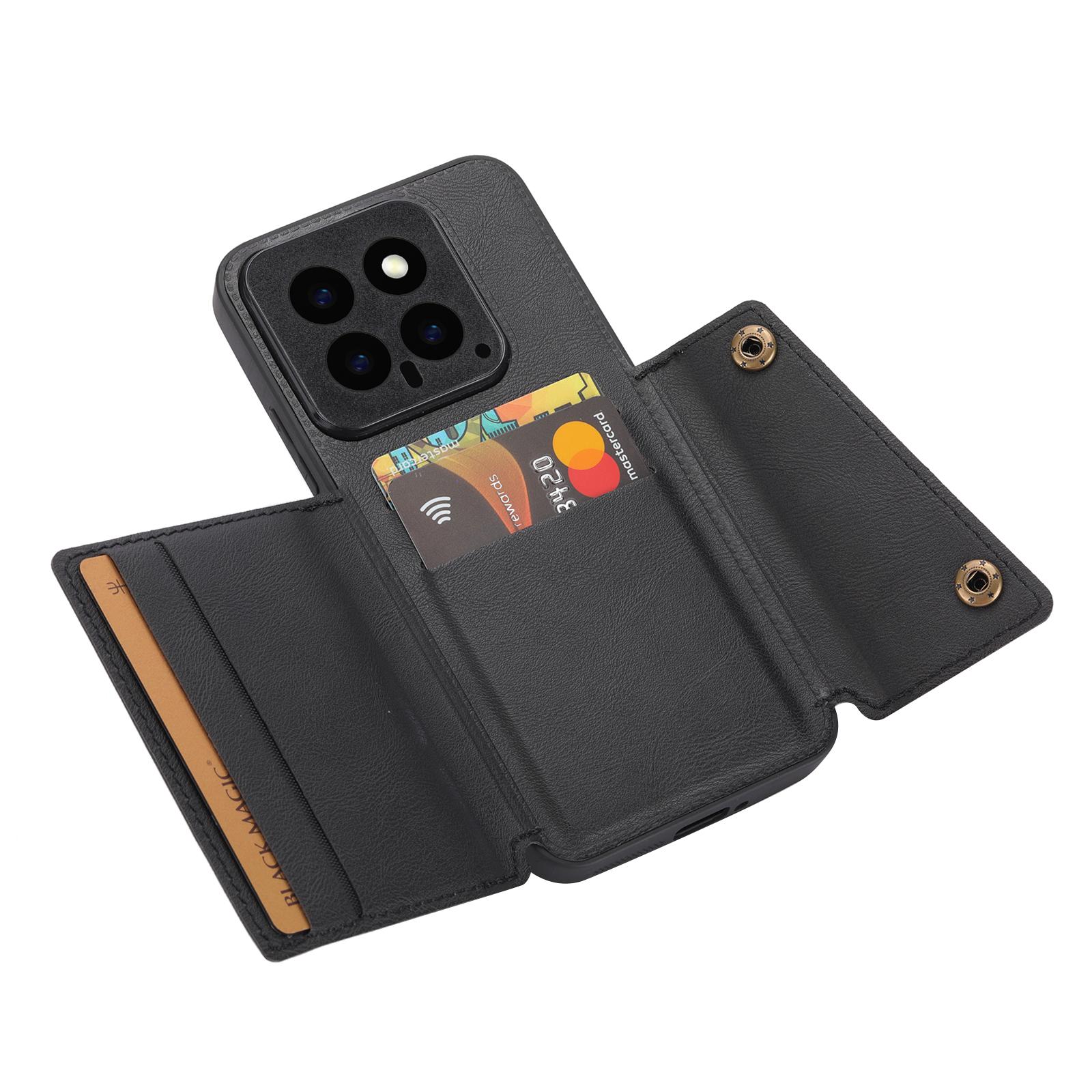 

For Xiaomi 14 Case Card Holder PU Leather Coated TPU Kickstand Phone Cover Black