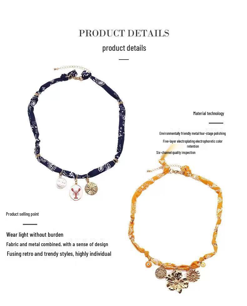 European & American Style Dopamine Color Silk Scarf Necklace with Christmas Bow and Multi-Pendant.