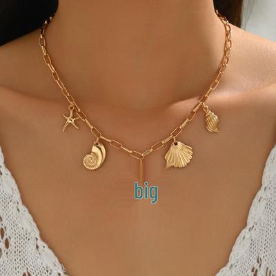 Collier Série Océan Coquillage Perle Étoile de Mer pour Femmes - Chaîne de Clavicule Pendentif Vacances à la Plage