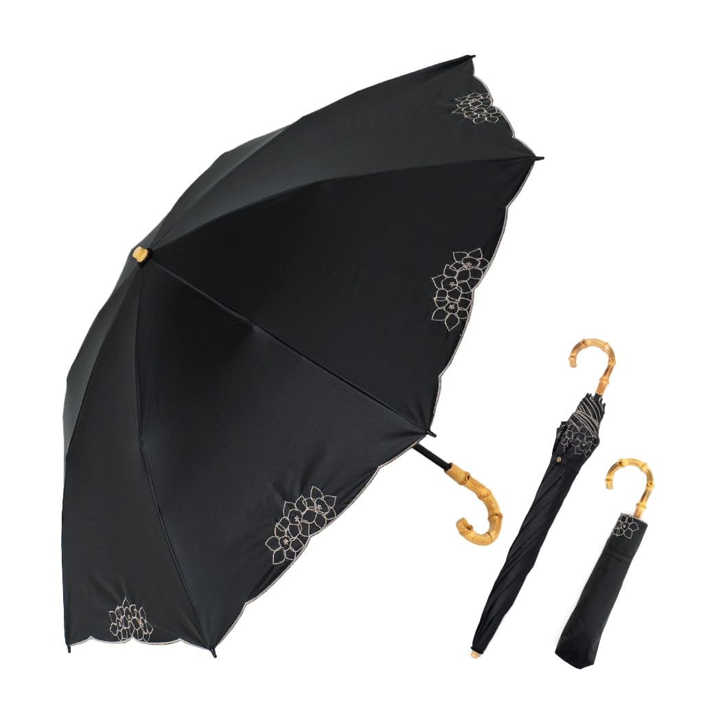 Vita Felice folding umbrella both sunny and rainy for women [VITAFELICE] 2-way 2-tier (for days) pru-30177z (black embroidery)