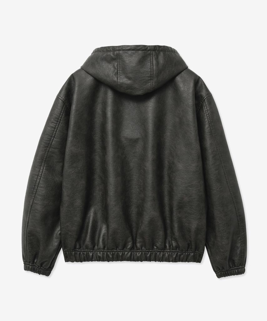 Vtwo 8261 Natural Washed Leather Hooded Jacket (Dark Brown)