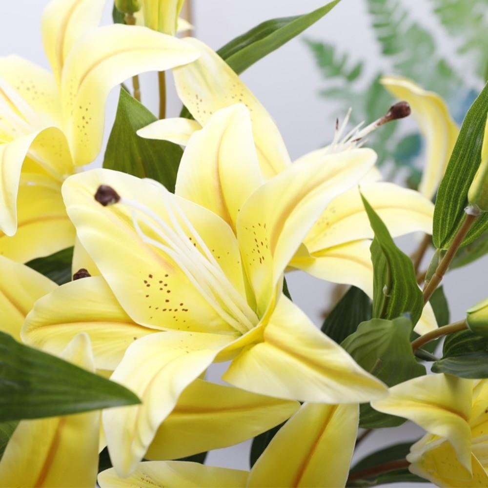 5 Head Artificial Flower Branch Plastic Elegant Simulation Lilium Brownii Flower Handmade Real Touch Fake Flowers Wedding Decor