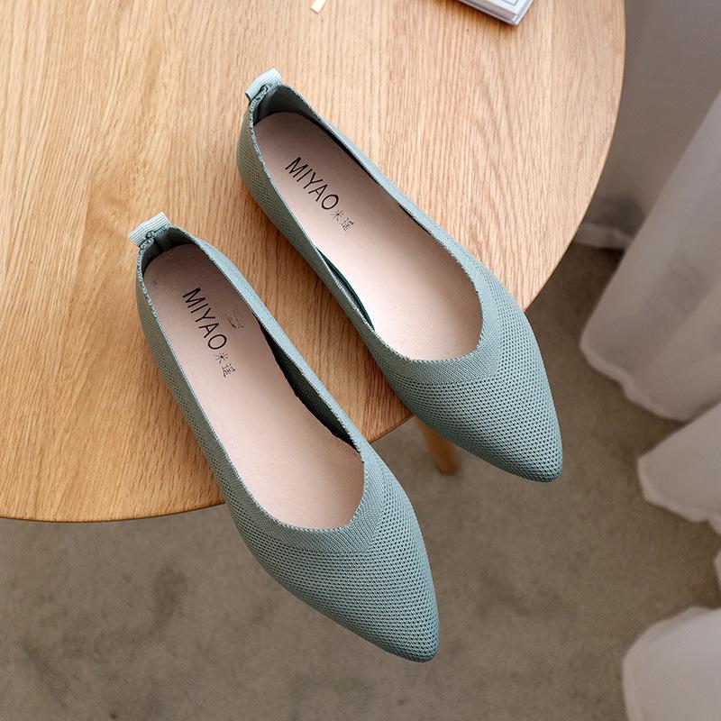 Women's Knitted Flyknit Pointed Toe Flats - Soft Sole Loafers for Spring & Autumn