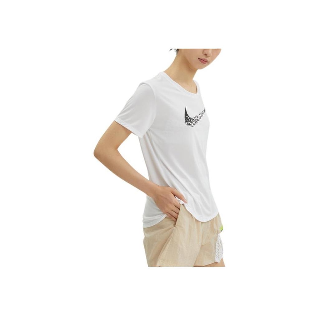 Nike Logo Print Solid Color Round Neck Short Sleeve T-Shirt Women Tops White DM7778-100