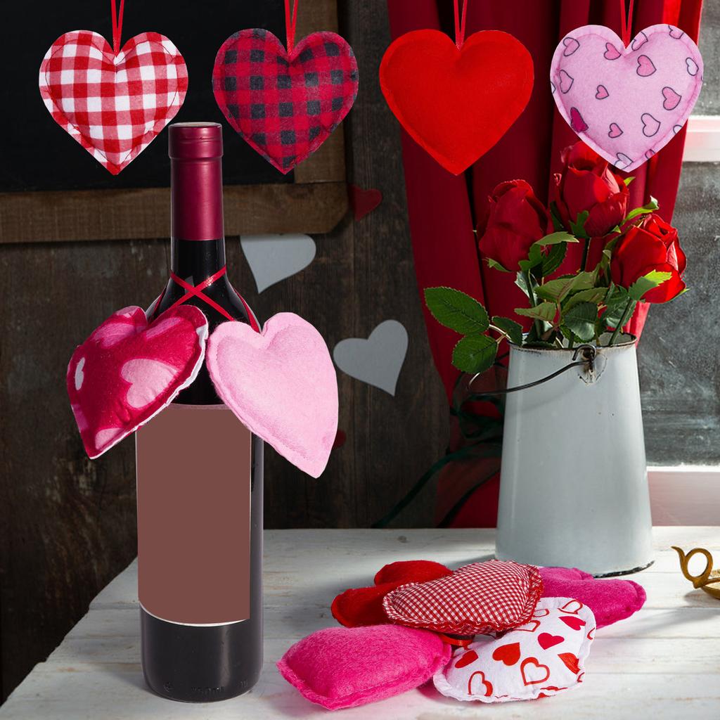 12Pieces Fabric Wrapped Love Heart Hanging Decorations for Romantics Valentines Day Setting Weddings Party Supplies