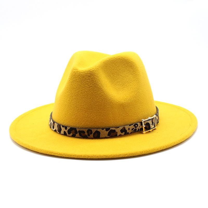 Woolen Top Hat Men'S And Women'S Leopard Print Hat Flat Brim Big Brim Jazz Hat Felt Hat