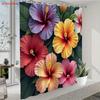 Tropical Hibiscus Shower Curtain 1Pc – Colorful Bold Flowers On Dark Background, Exotic Floral Art For Summer Bathroom Decor