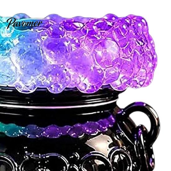 Purple LED Mist Maker Halloween Cauldron Bubble Light, Light-up Witch Candle Holder, Mantle Display Color Changing Spooky Potion Lamp for Party