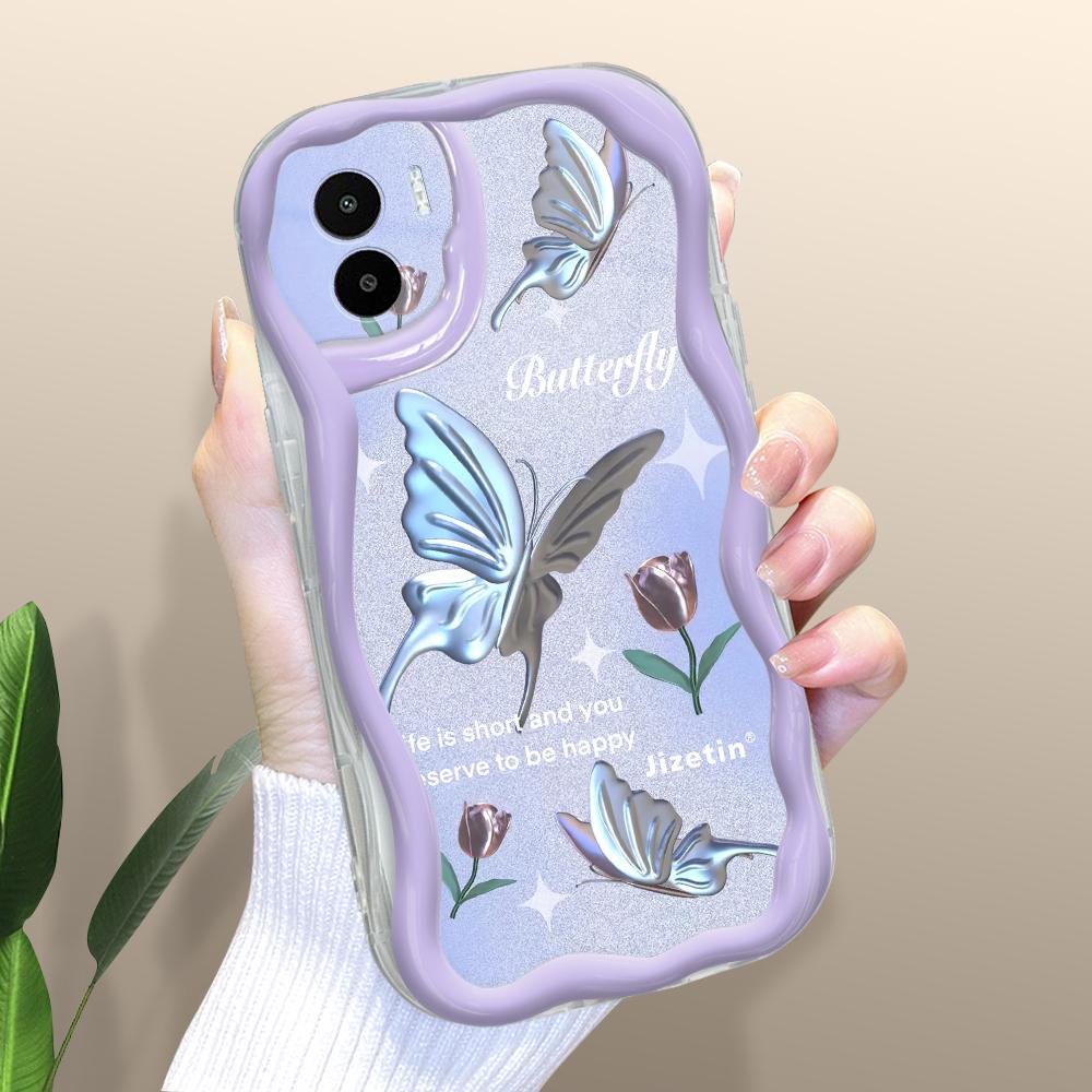 Roztomilý kreslený vzor krémová textura pouzdro vlnitý okraj měkký silikonový kryt pouzdro na telefon pro Xiaomi Redmi