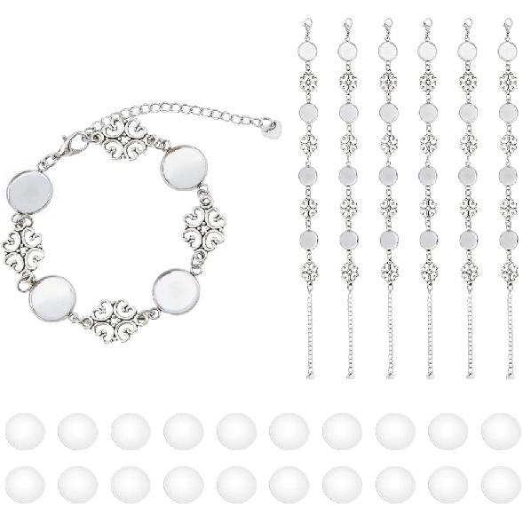 DICOSMETIC 10Pcs Cabochon Bracelet Settings Stainless Steel Bracelet Blanks Cabochon with Glass Cabochons Link Bracelet Blanks for Jewelry Making,
