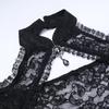 Women's Black Lace Bell Sleeve Halloween Top - Elegant Stand-up Collar