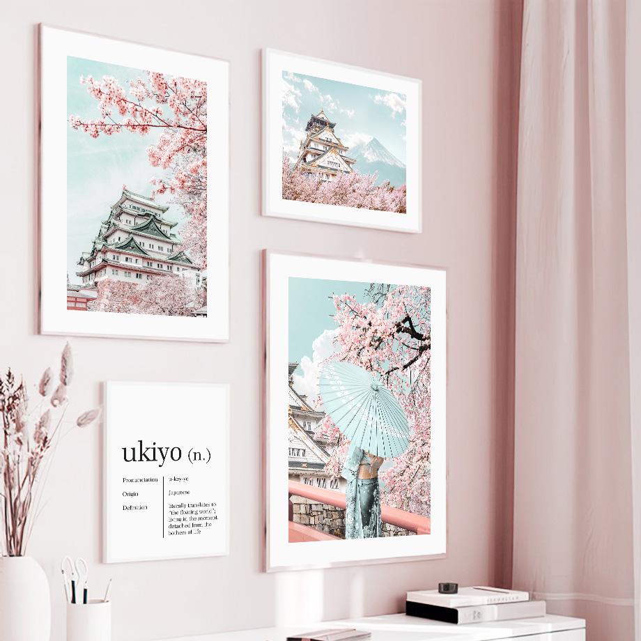 Mount Fuji Sakura Umbrella Japanese Girl Wall Art Canvas Painting Nordic Posters And Prints Wall Pictures For Living Room Decor