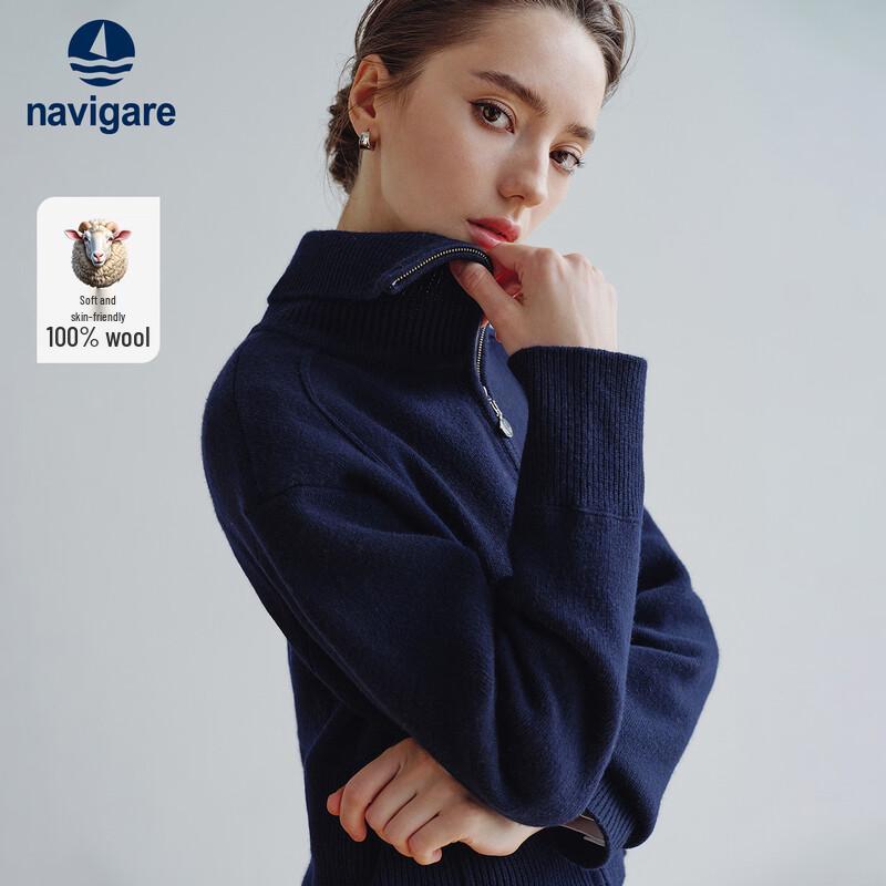 Navigare Women's Full Wool Double-Zip Knit Cardigan Jacket