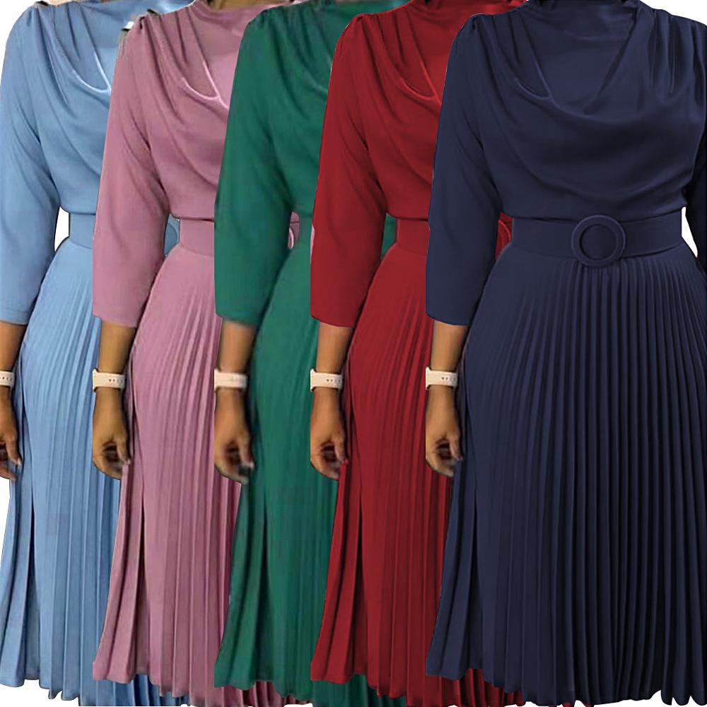 2023 Women's African Plus Size Solid Color Mid-length OL Commute Dress