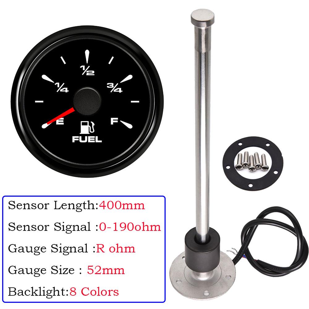 Waterproof 52mm Car Boat Fuel Gauge with 8 Colors Backlight for 0~190 Ohm Fuel Level Sensor for Boat Car Truck RV Customized