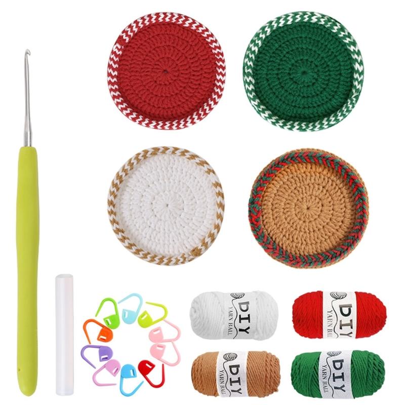 Crochet Kits Christmas Coaster Crochet Yarn Set Crochet Needle Crochet Starter Kits with Stitching Markers Thread