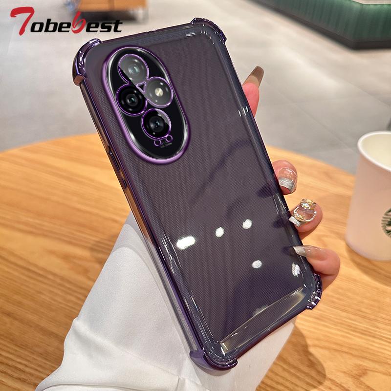 

Прозрачный ударопрочный силиконовый чехол с гальваническим покрытием для Huawei Honor 200 100 90 80 70 60 Pro, мягкая задняя крышка Honor 90 фиолетовый