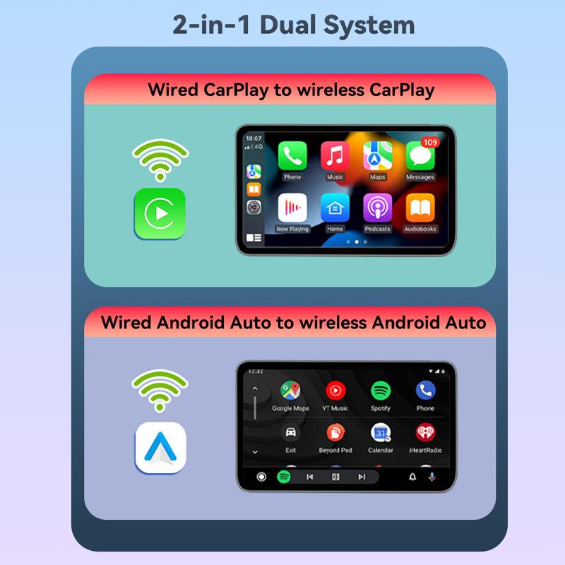 2v1 Wifi Carplay Box Android Auto Adapt Bezdrátový Carplay Display Bluetooth 5.0 Typ C a USB pro kabelový Smart Box OEM upgrade