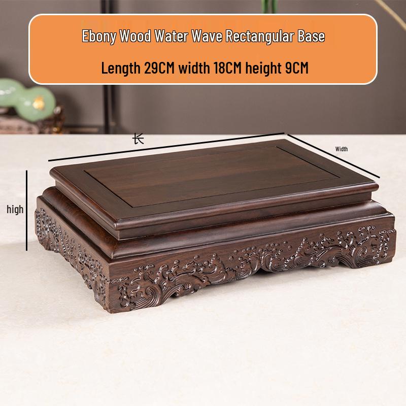 Socha Buddhy z palisandru a ručně vyráběné předměty Guanyin na podstavci z masivního dřeva s obdélníkovou vázou a kamenným bonsají