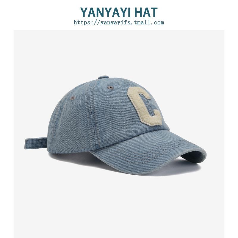 

Модная фирменная бейсболка с буквой C из денима для детей в стиле Гонконга, модная уличная кепка, универсальная летняя кепка с защитой от солнца для мужчин adjustable светло-синий