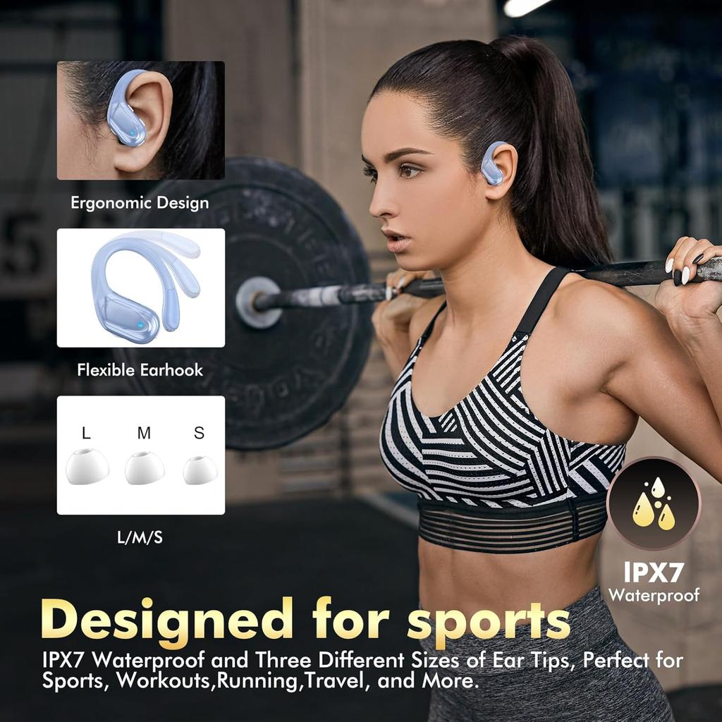 Wireless Earbuds, Sports Bluetooth Headphones, 80Hrs Playtime Ear Buds with LED Power Display, Noise Canceling Headset, IPX7 Waterproof Earphones for