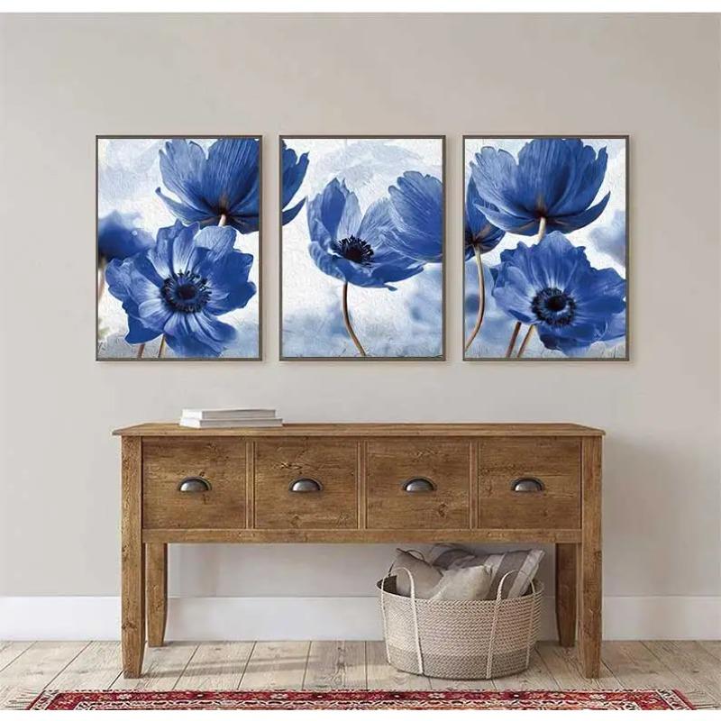 Bloemige Botanische Canvas Print Abstracte Blauwe Bloemplant Poster Scandinavische Stijl Muurschildering Scandinavische Decoratie Afbeelding