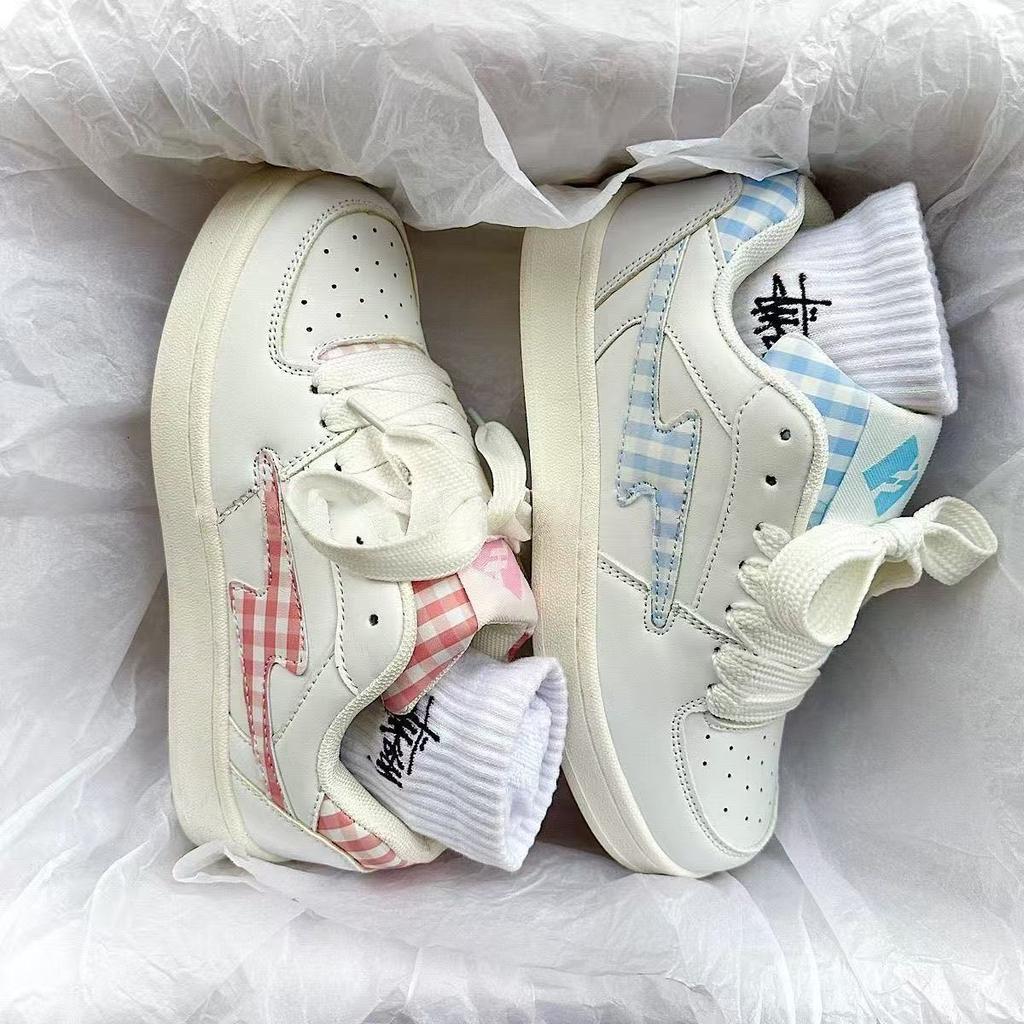 Summer Grid Design Blue Lightning Bread Shoes Original Couple Skateboard Breathable Board Shoes